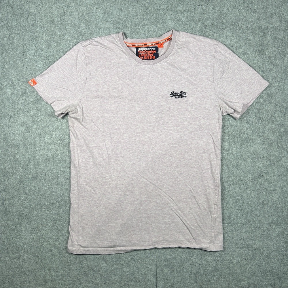 Superdry T Shirt Womens Size Large Grey Logo Spell Out Orange Label Short Sleeve